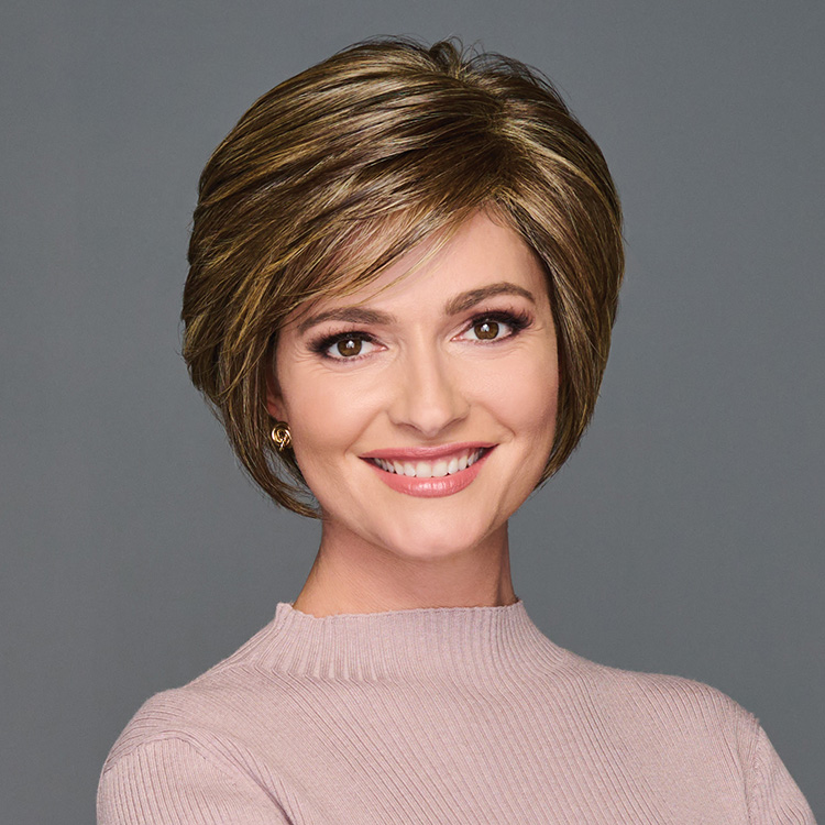 Model wearing Thrill wig by Gabor Wigs