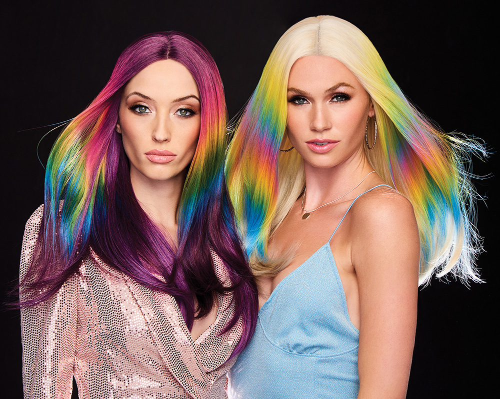 Models wearing fantasy color wigs from Hairdo fantasy wigs collection