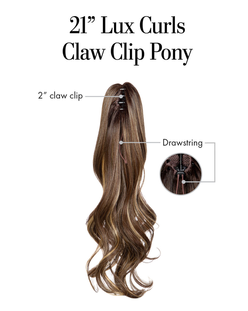 21″ Lux Curls Claw Clip Pony Cap Construction